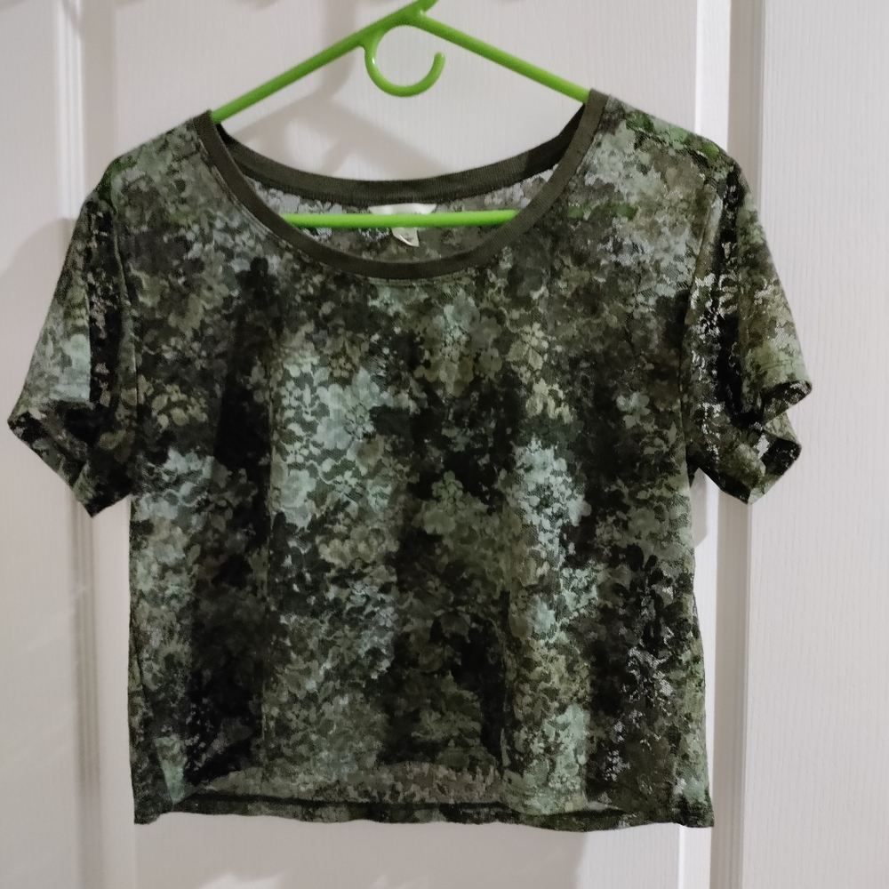 Floral Green netted crop top or top